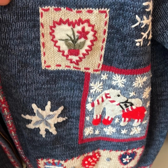Heirloom Collectibles L Vintage Winter Novelty Embroidered Zipper Cardigan - Picture 8 of 8